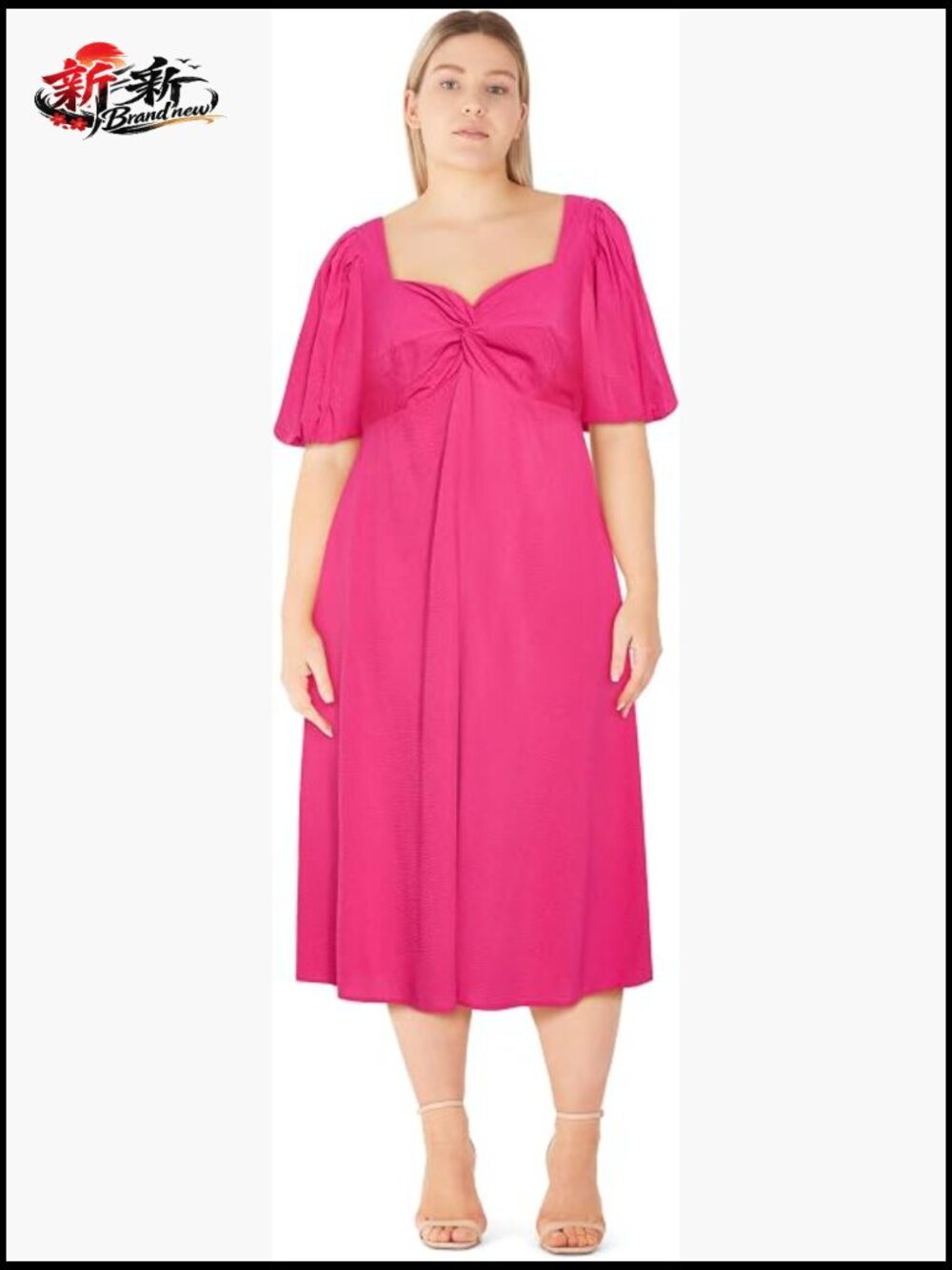 Plus Size Maxi Dress Sweetheart Neckline Balloon Sleeves with Pockets